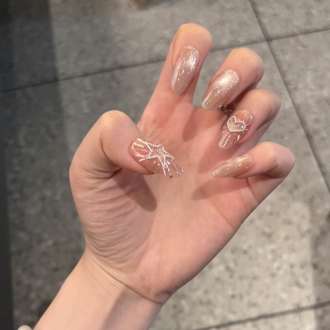 Fashionable Press-On Nail Set with Glamorous Star and Heart Designs Kalsten