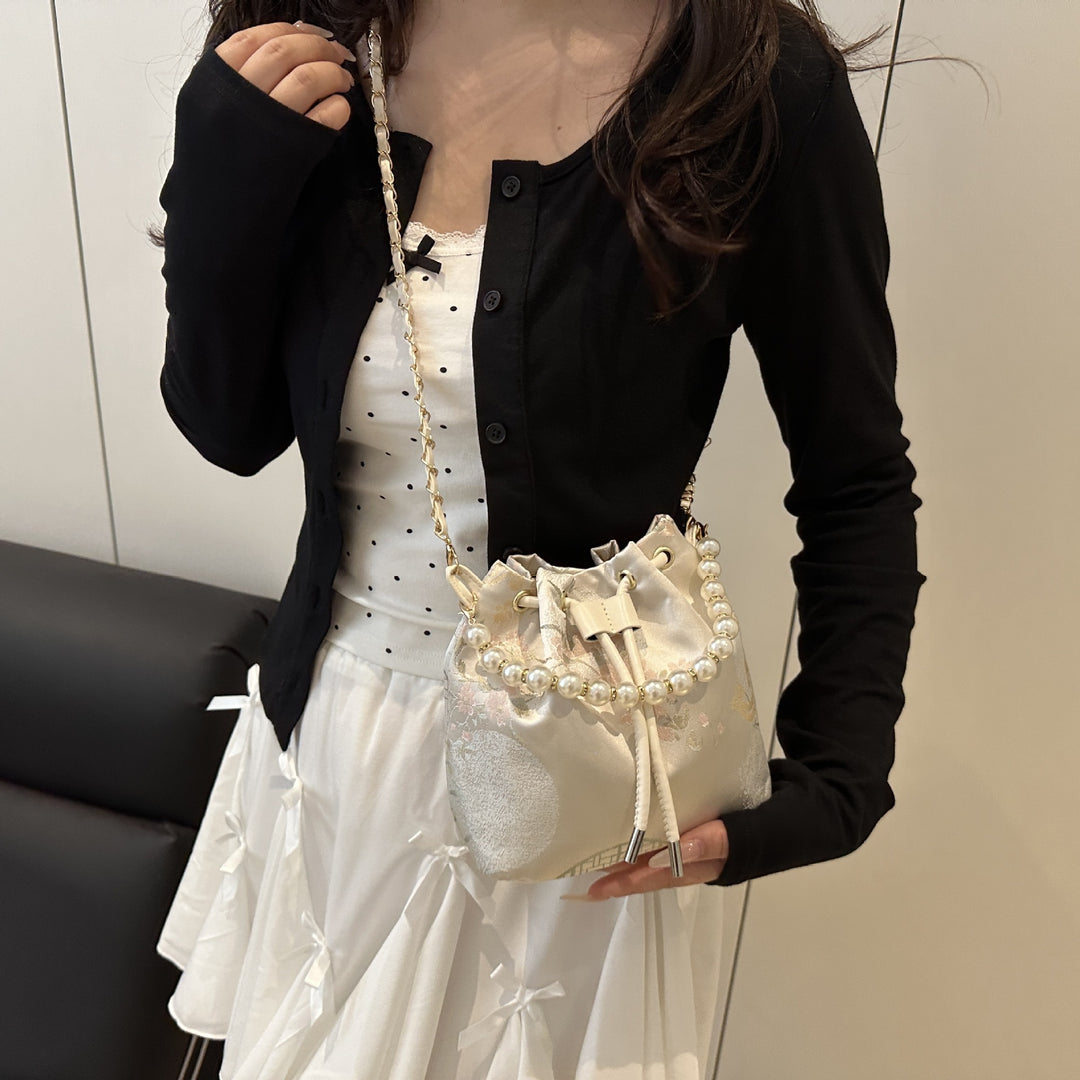 Elegant Floral Print Drawstring Bucket Bag Kalsten