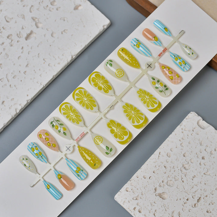 Fruity Lemon-Themed Press-On Nail Art Set Kalsten