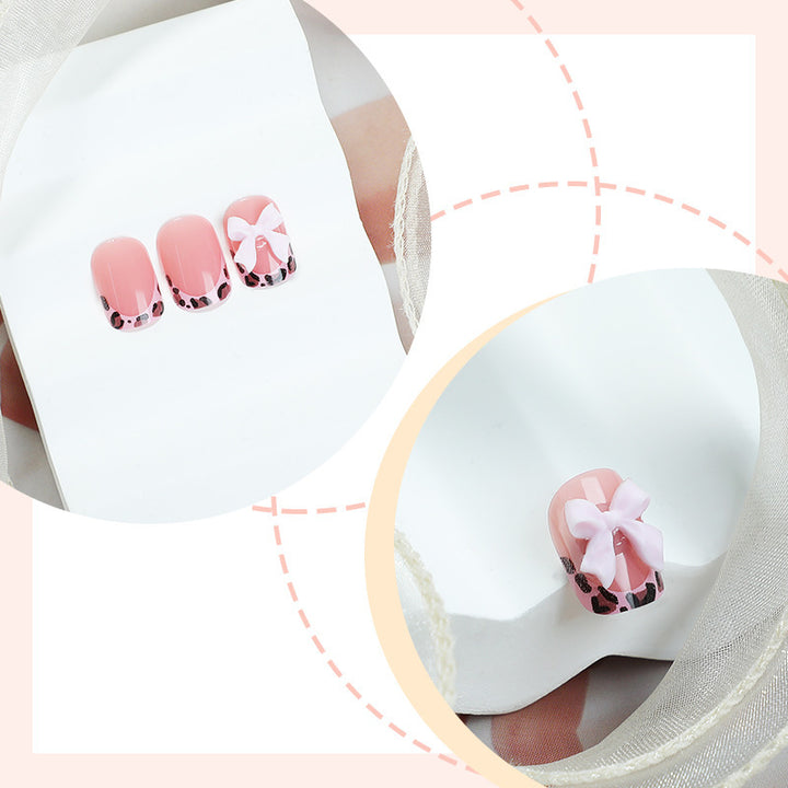 Artificial nail set with delicate bow and leopard patterns Kalsten