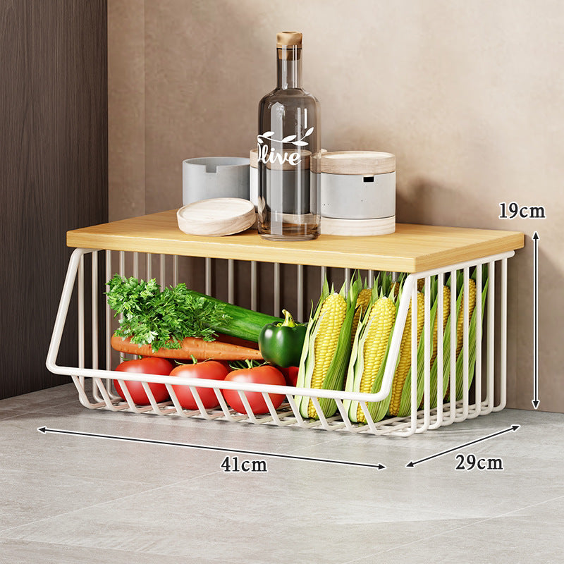 Slim Vertical Rolling Wire Produce and Pantry Organizer Cart with Wood Top