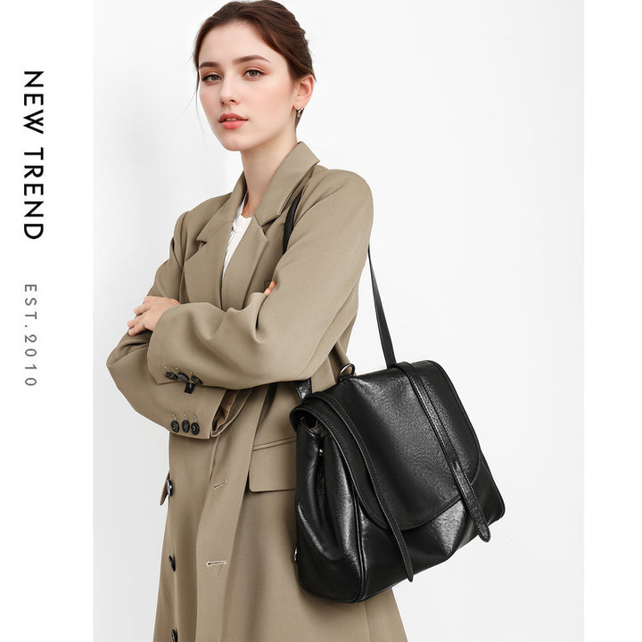 Structured Flap-Top Leather Shoulder Satchel with Convertible Straps