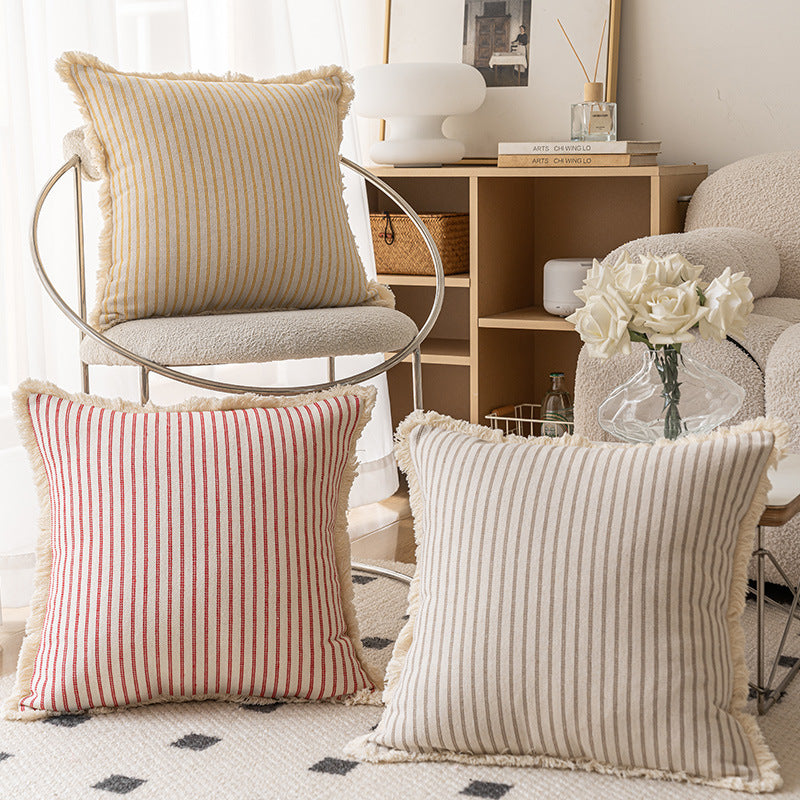 Striped Fringe Decorative Pillow