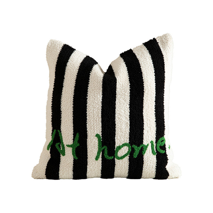 Striped bouclé decorative pillow with embossed loop structure and lettering embroidery Kalsten