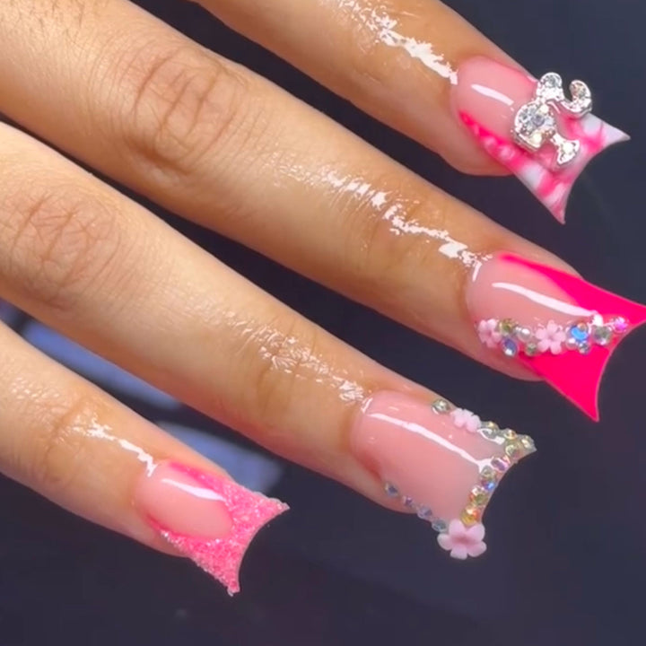 Artistic Press-On Nail Extensions with Rhinestone Accents Kalsten