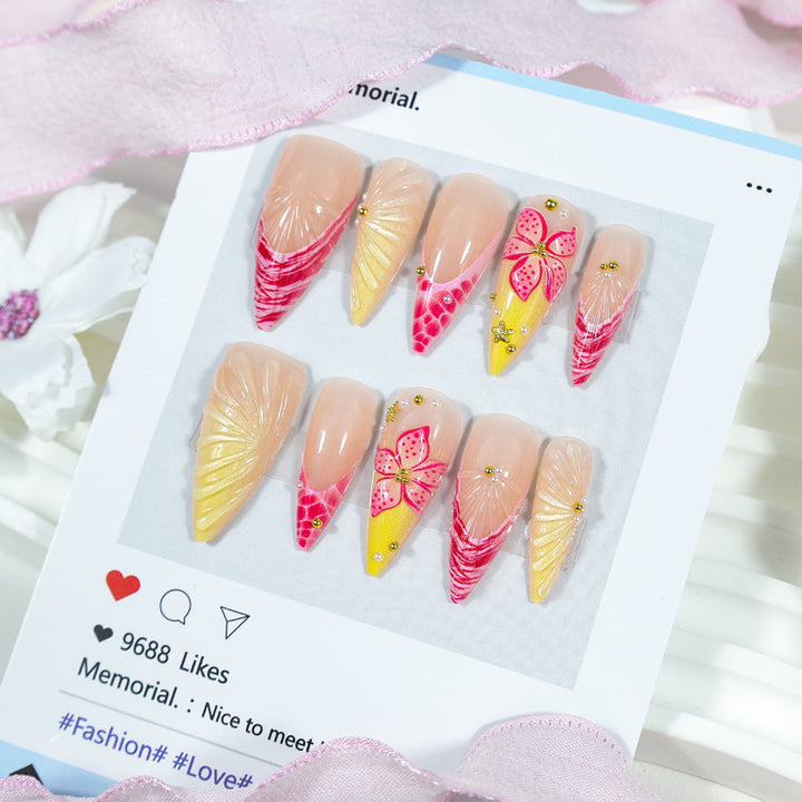 Artificial nail set with creative flower and wave design Kalsten