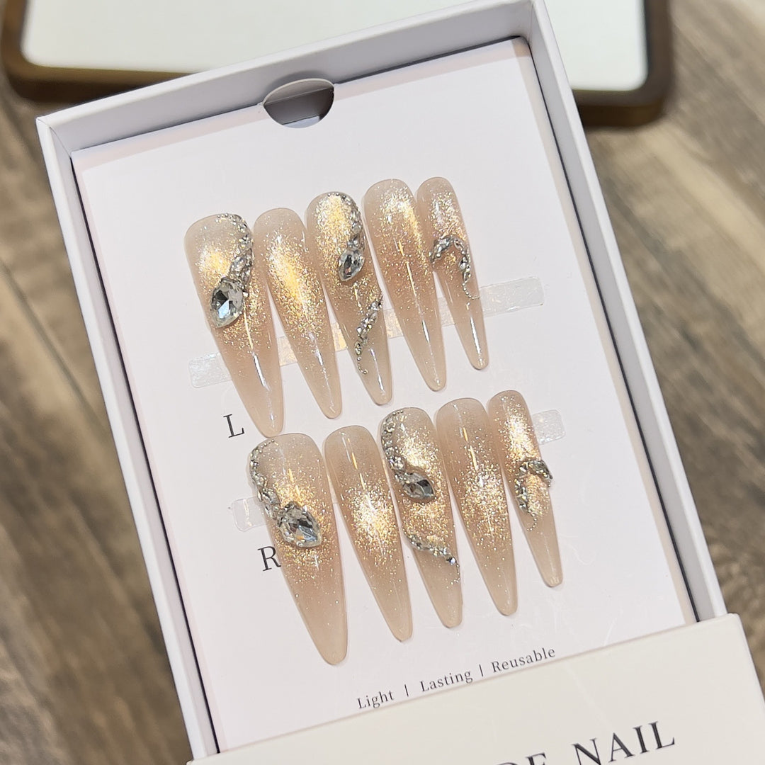 Decorative Stiletto Press-On Nail Art Set with Crystal Accents Kalsten