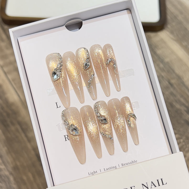 Decorative Stiletto Press-On Nail Art Set with Crystal Accents Kalsten