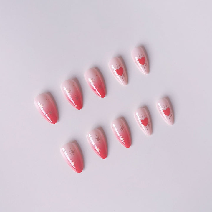 Glamorous artificial nail tips with heart and star decorations Kalsten