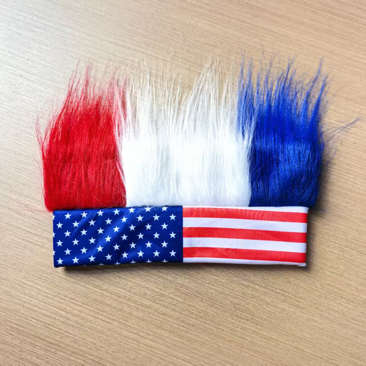 Unisex nan patriotic artificial hair headband with voluminous hair strands and flag motif Kalsten