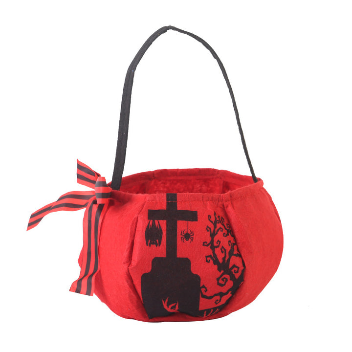 Plush Halloween Candy Basket with Handle and Bow