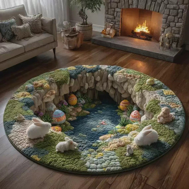 Round Decorative Garden Scene Area Rug