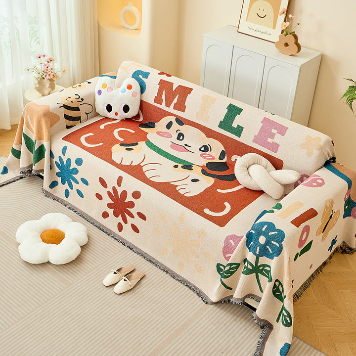 Playful Cartoon Print Sofa Throw Blanket