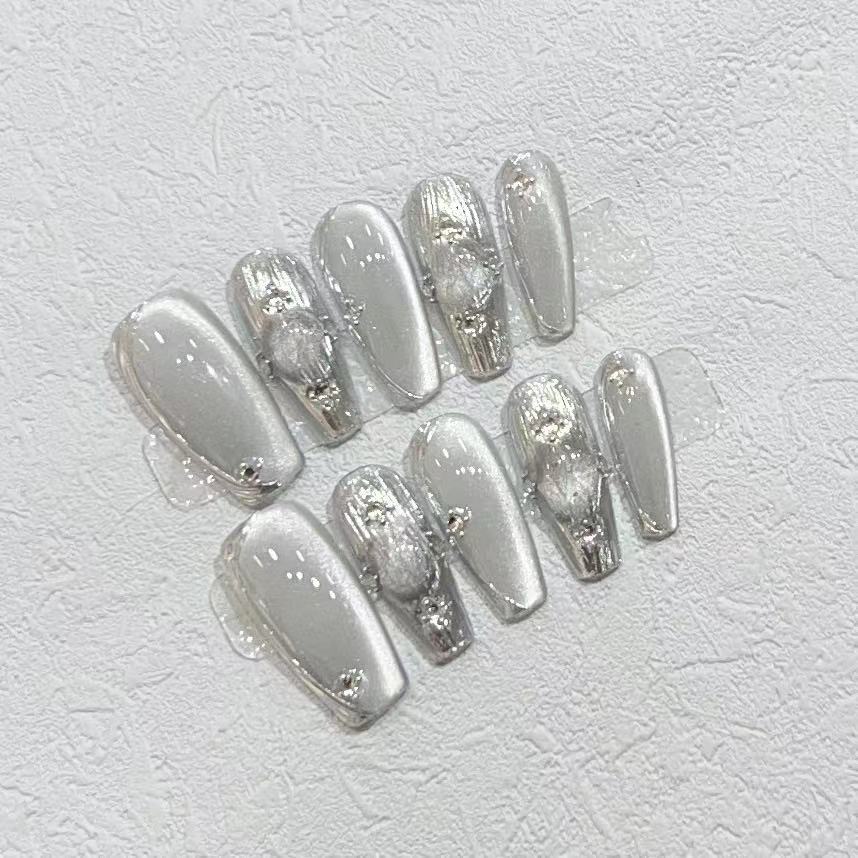 Elegant Press-On Nail Set with Metallic Finish Kalsten