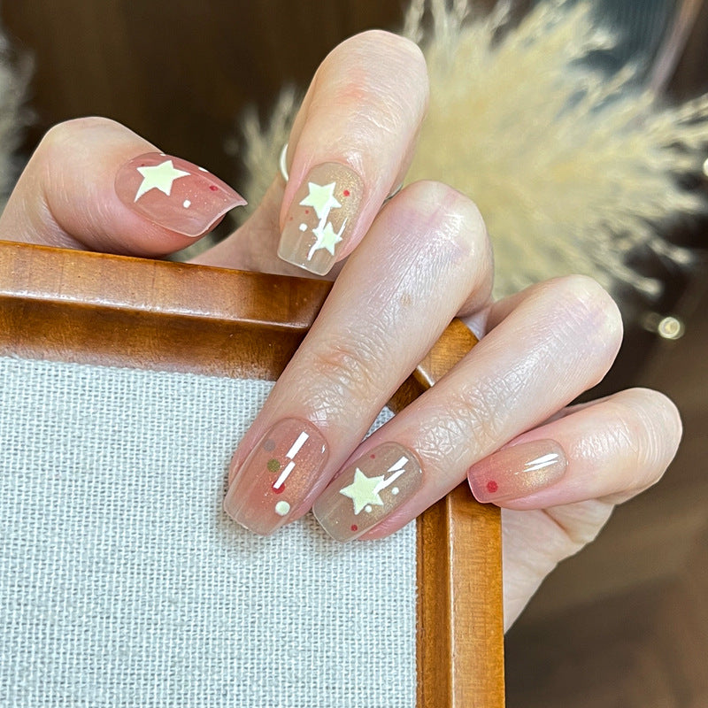 Artistic Press-On Nail Set with Star and Dot Design Kalsten