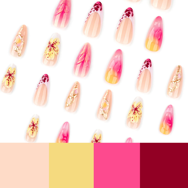 Artistic Nail Extensions with Flower and Ombre Design Kalsten