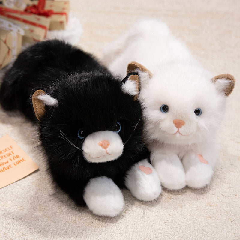 Lifelike Reclining Cat Plush Cuddle Pillow with Ultra-Soft Faux Fur and Embroidered Face Kalsten