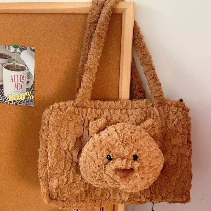 Cute Plush Bear-Themed Crossbody Bag