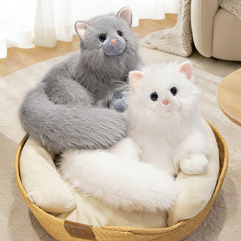 Realistic Long-Haired Plush Cat Decorative Cuddle Toy with Oversized Fluffy Tail Kalsten