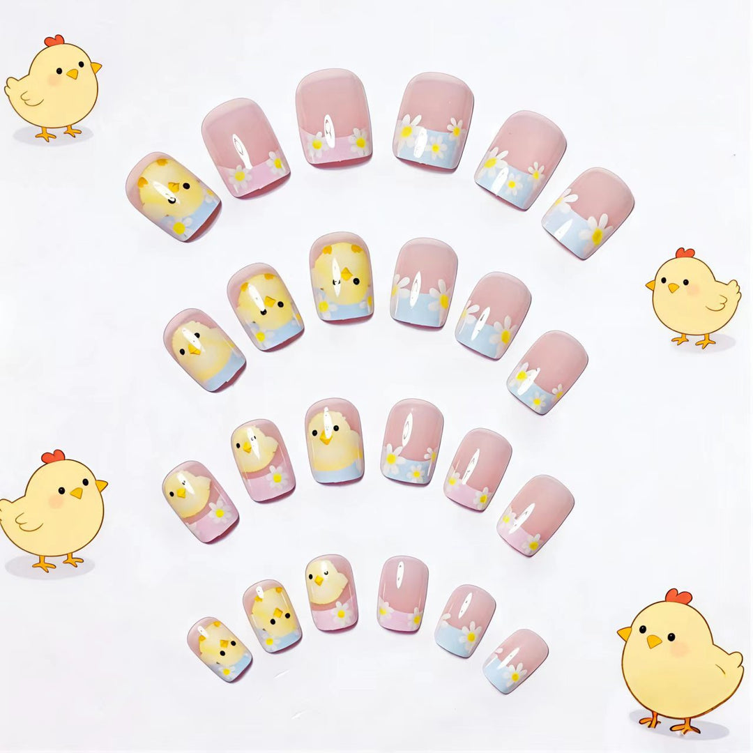 Artificials nails with cheerful chick and flower design Kalsten