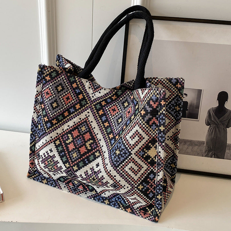 Ethnic Print Canvas Tote Bag