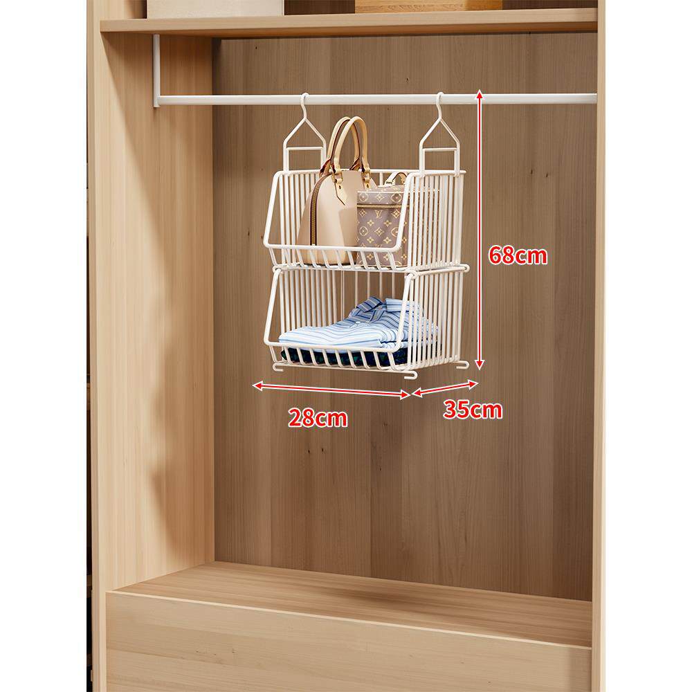 Over-Rod Double Tier Hanging Closet Wire Basket Organizer with Removable Baskets