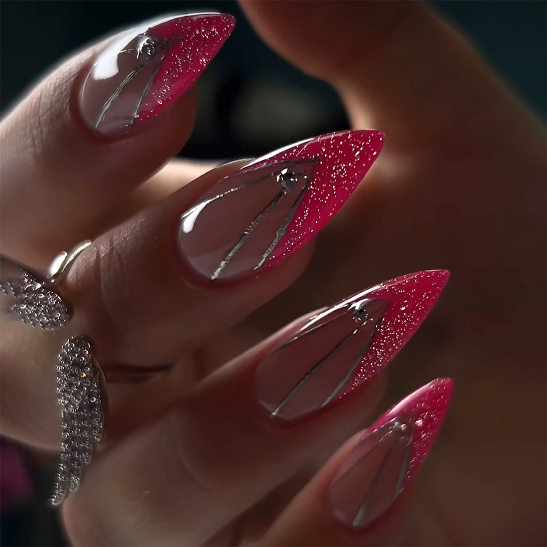 Artful Nail Extensions with Glitter and Rhinestone Decorations Kalsten