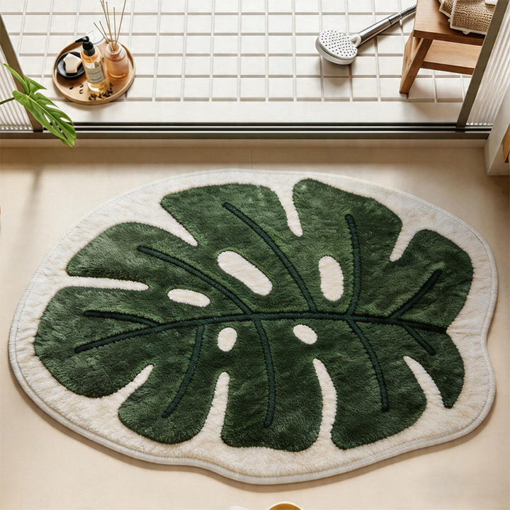 Leaf-Shaped Plush Bath Mat