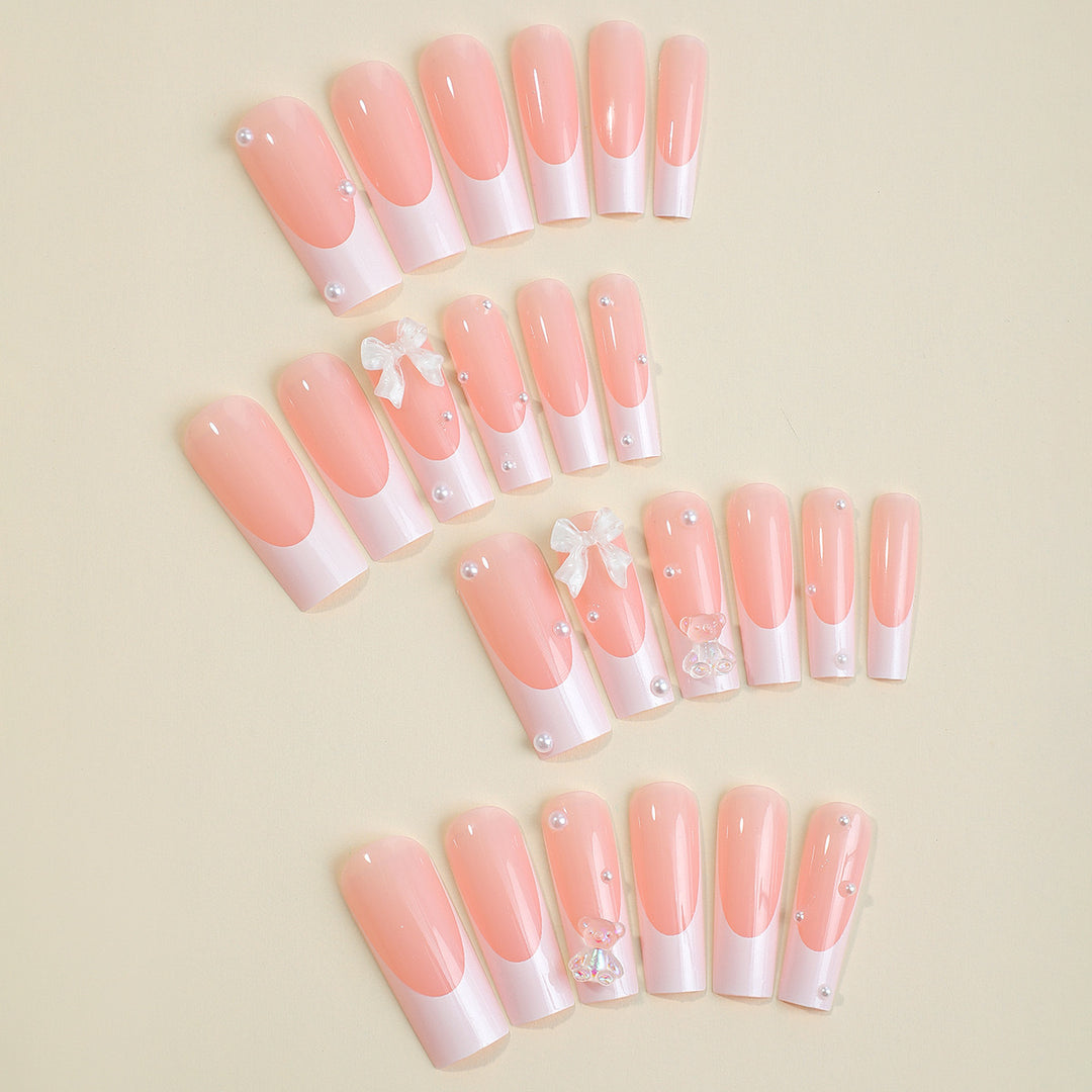 Artificial nail set with elegant 3D bows and glitter accents Kalsten