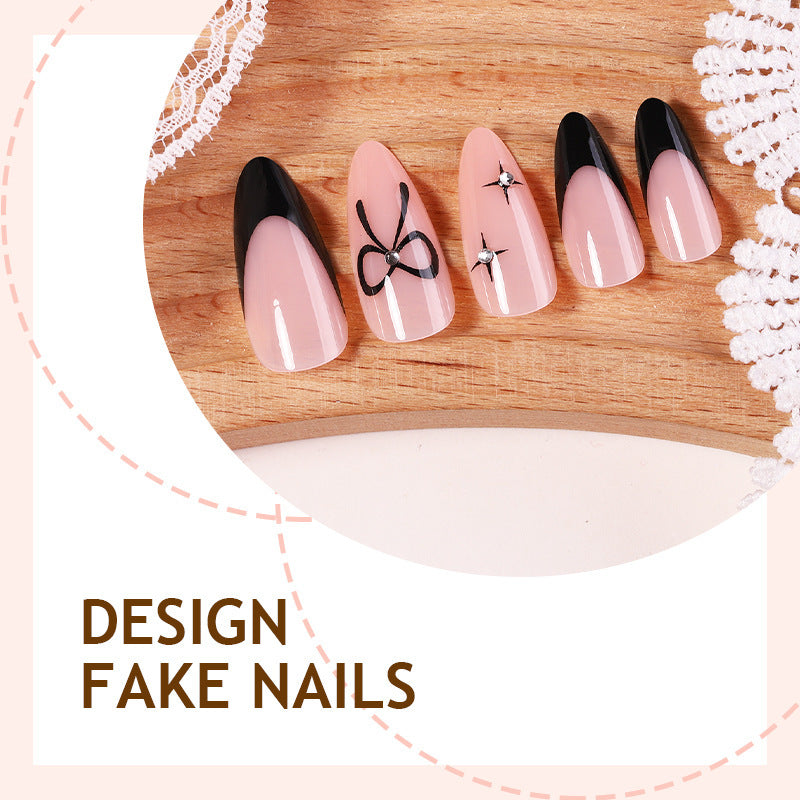 Artificial nail set with elegant cut and bow decorations Kalsten