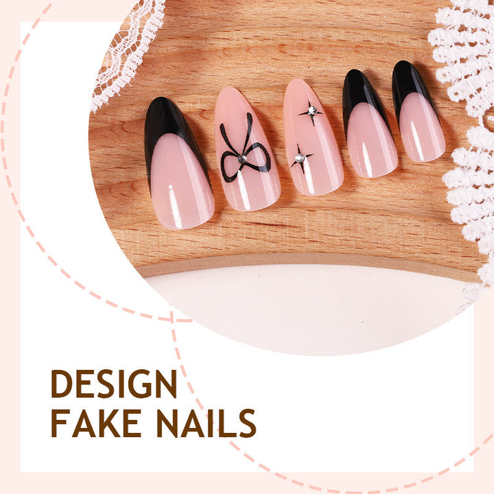 Artificial nail set with elegant cut and bow decorations Kalsten