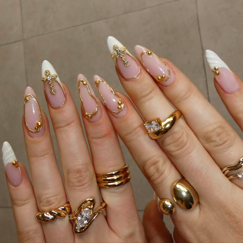 Artistic Press-On Nail Set with Elegant Design Accents kalsten