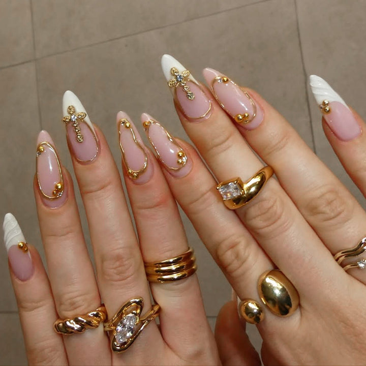 Artistic Press-On Nail Set with Elegant Design Accents kalsten