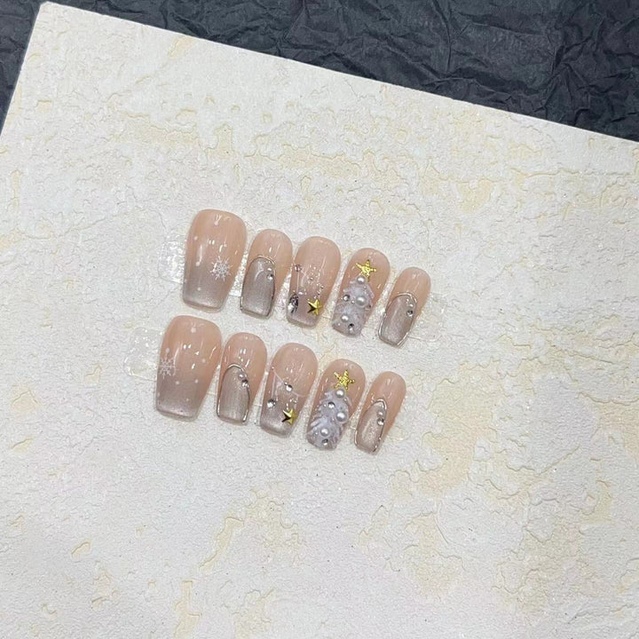 Elegant Press-On Nail Art Kit with Decorative Gem Accents Kalsten