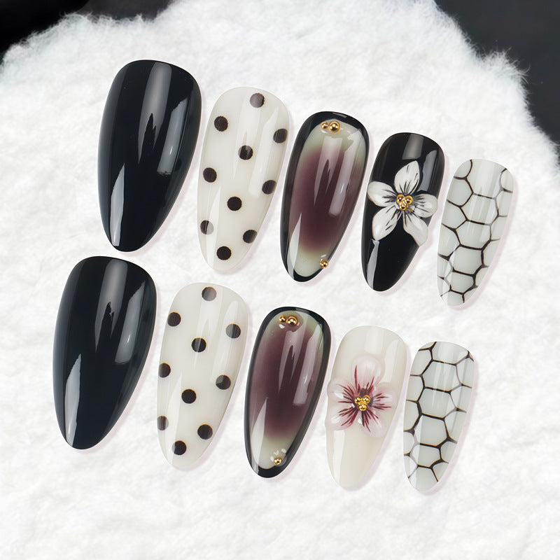 Artistic Stiletto Press-On Nail Set with Polka Dot and Floral Designs Kalsten