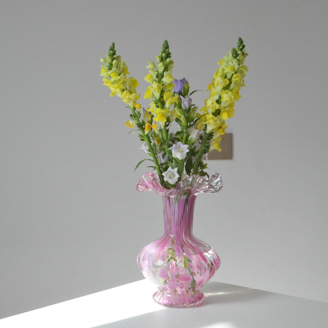 Handblown Ruffled-Rim Bulbous Art Glass Bud Vase Kalsten