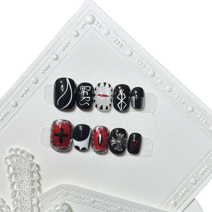 Artistic Black Themed Press-On Nail Set Kalsten