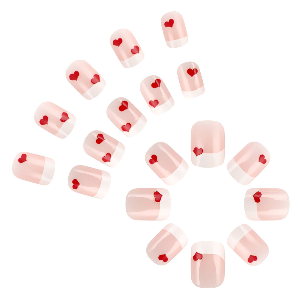 Heart-Embellished French Tip Press-On Nails Kalsten