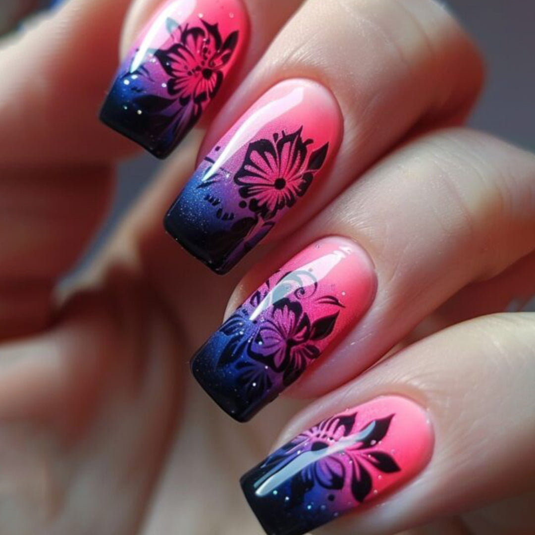 Floral Ombre Acrylic Nail Art Extensions Kalsten