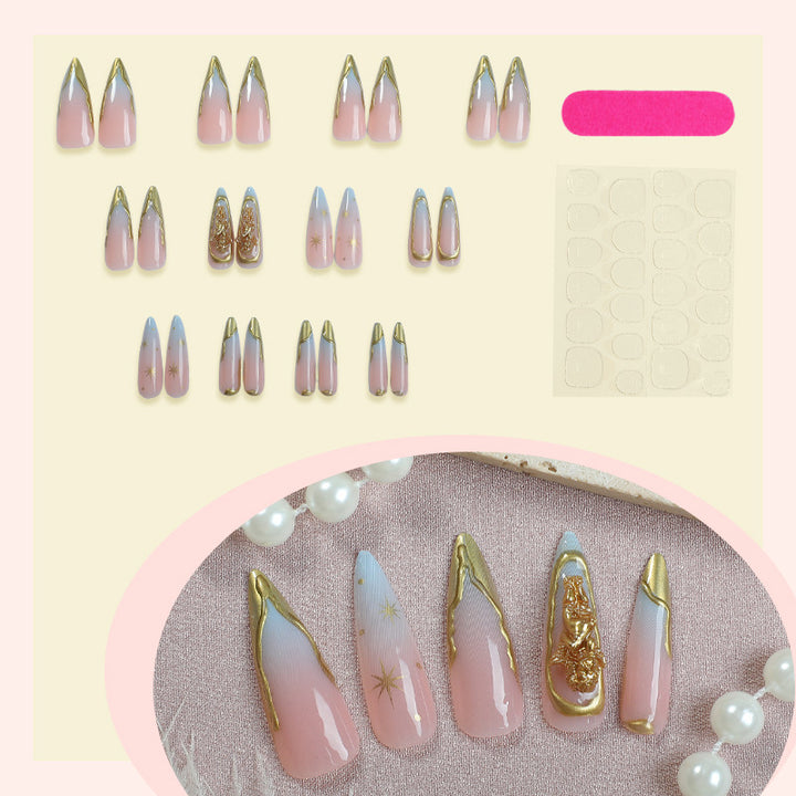 Elegant Press-On Nail Art Set with Gold Accents Kalsten