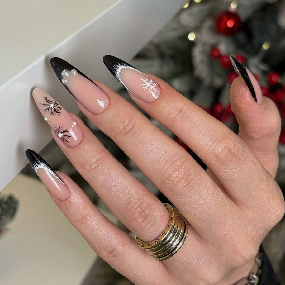 Artistic Stiletto Press-On Nail Set with Decorative Snowflake Designs kalsten
