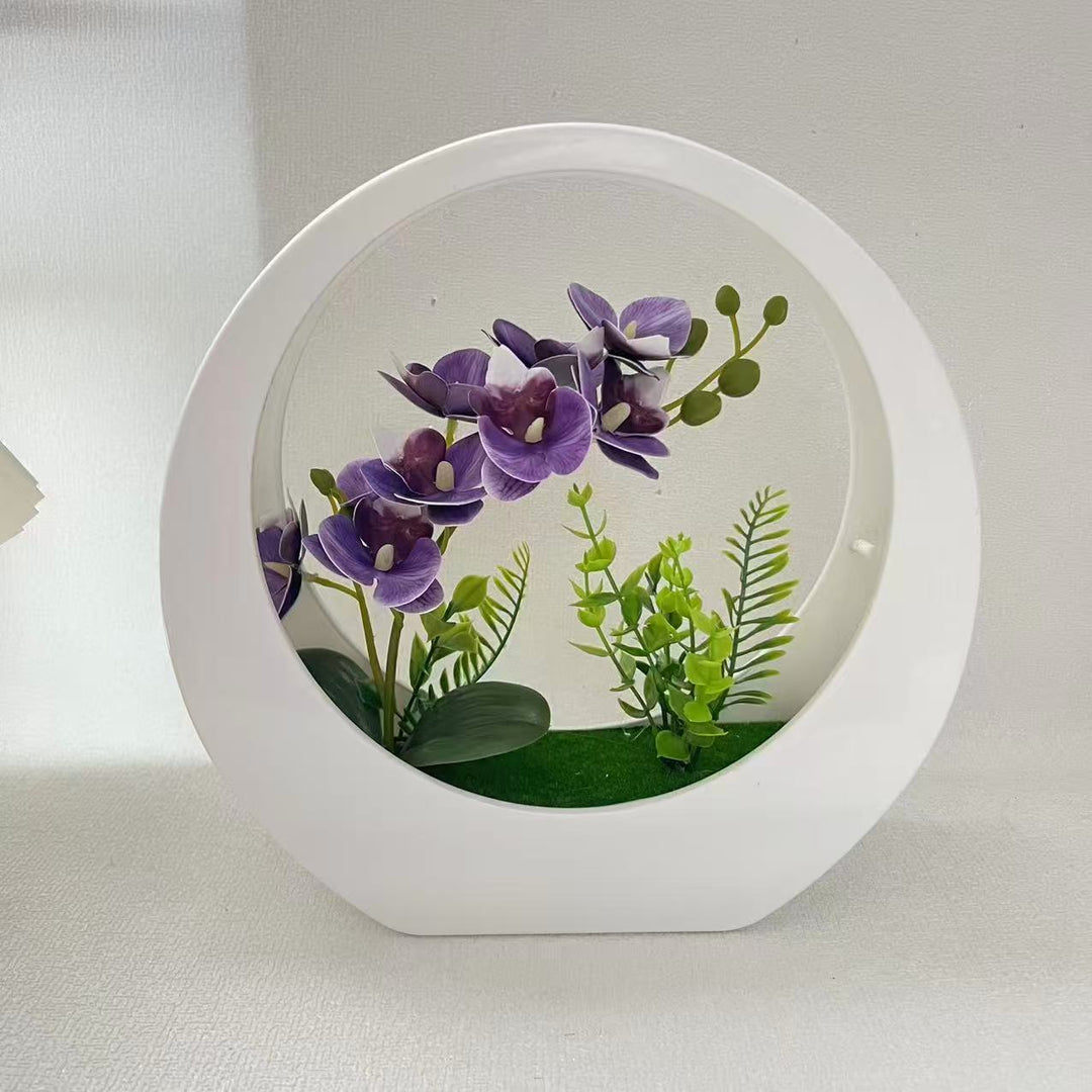 Decorative Orchid Plant in Modern Circular Vase
