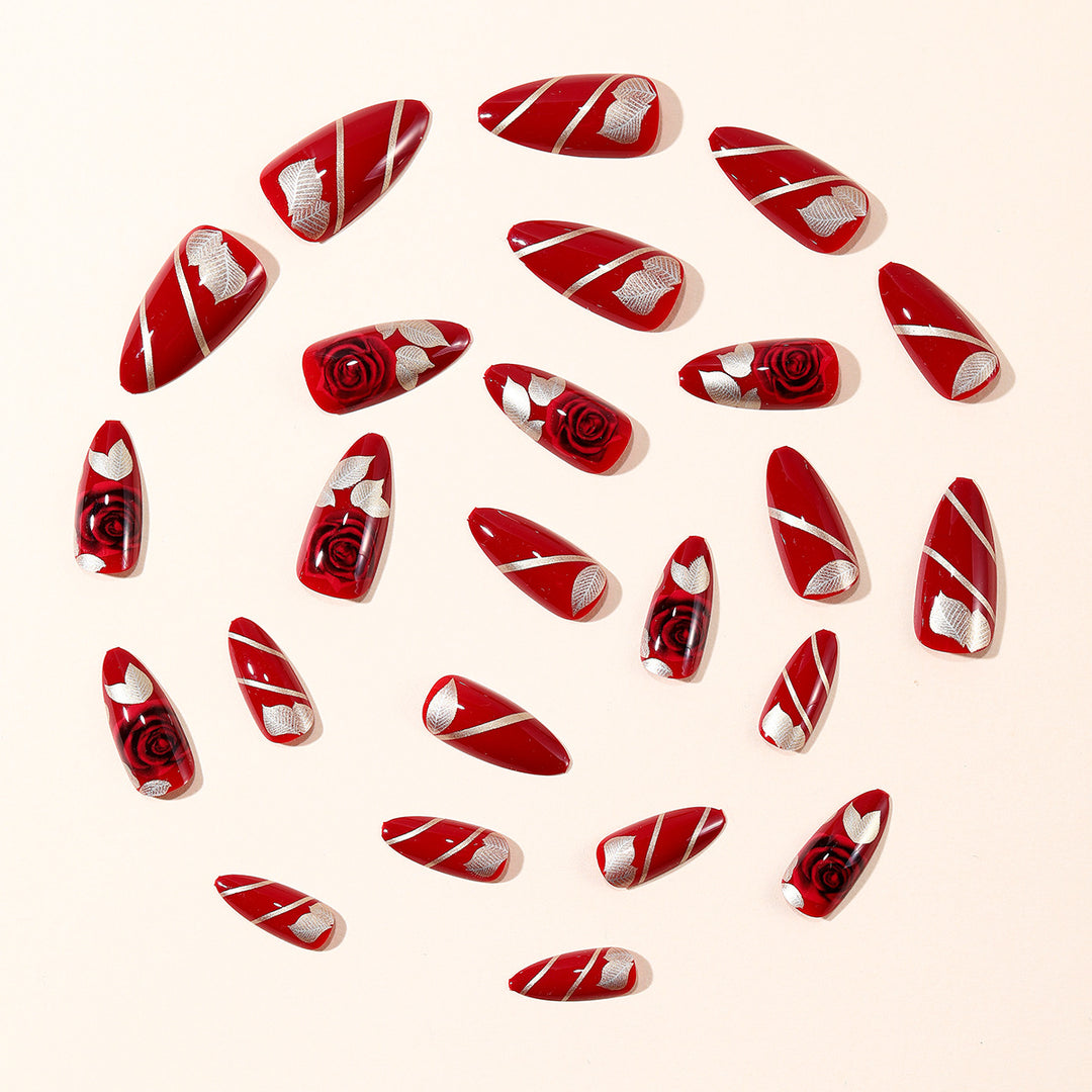 Rose-Accent Stiletto Nail Art Extensions Kalsten