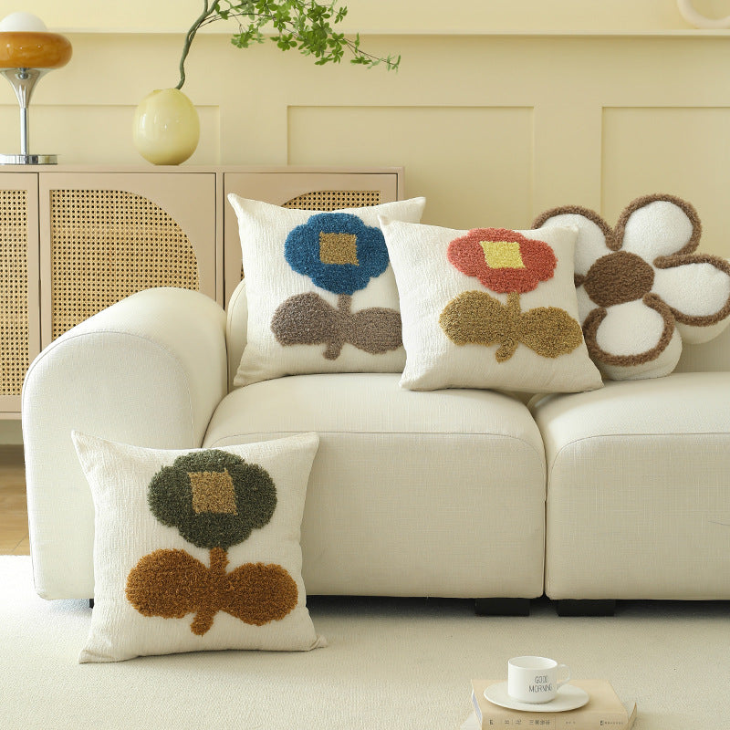 Decorative tufted cushion cover with hand-tufted flower applique Kalsten