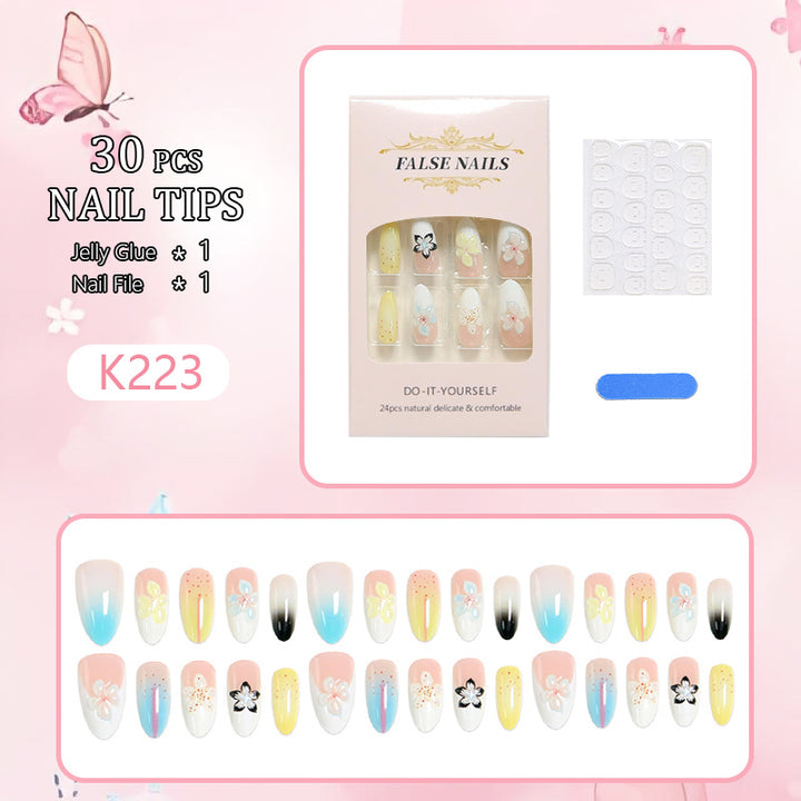 Artificial nail set with floral and glittering decorations Kalsten