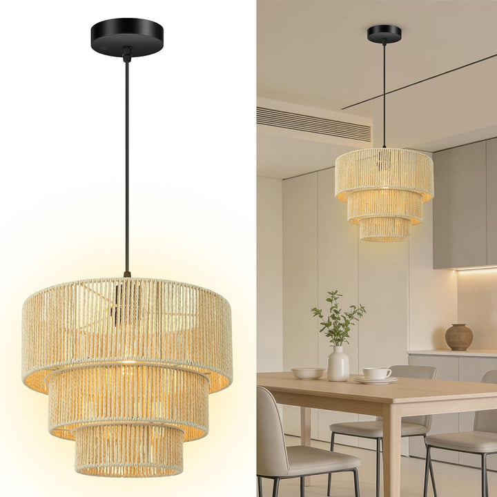 Elegant hanging lamp with rattan details Kalsten