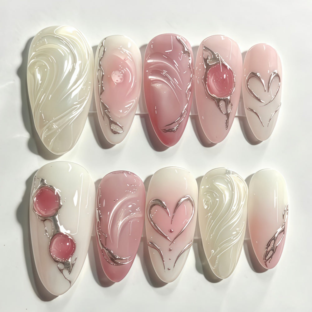 Elegant Artificial Nail Set with Romantic Design Kalsten
