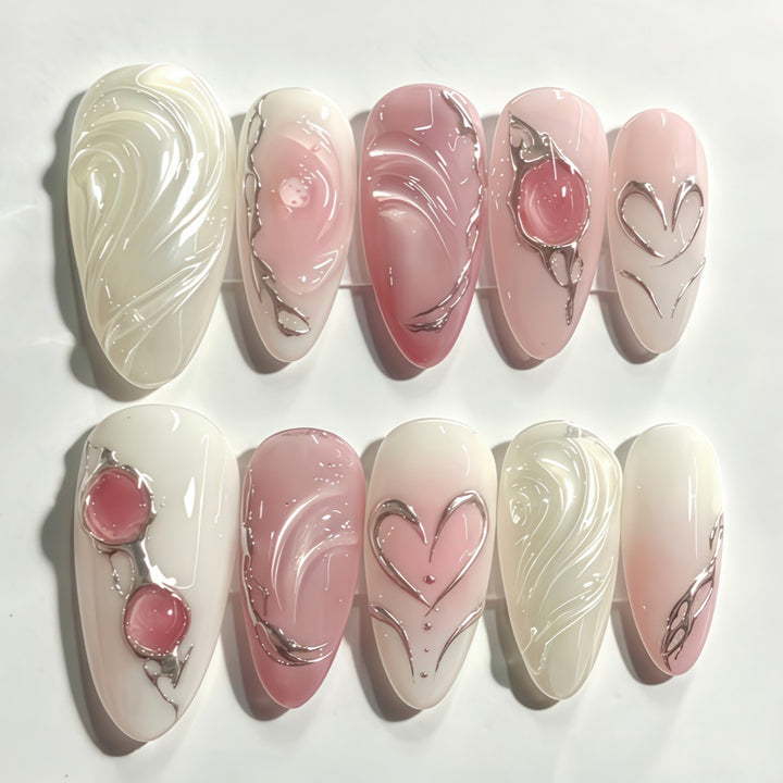 Elegant Artificial Nail Set with Romantic Design Kalsten