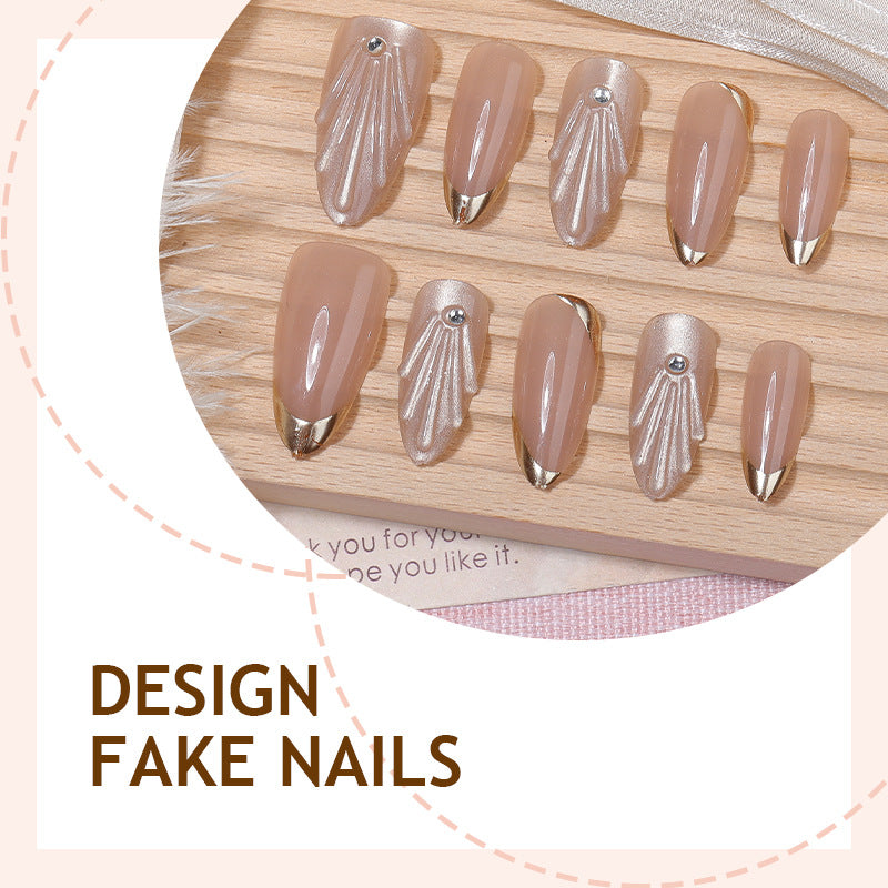 Artificial nail set with elegant gold tips and artistic decorations Kalsten