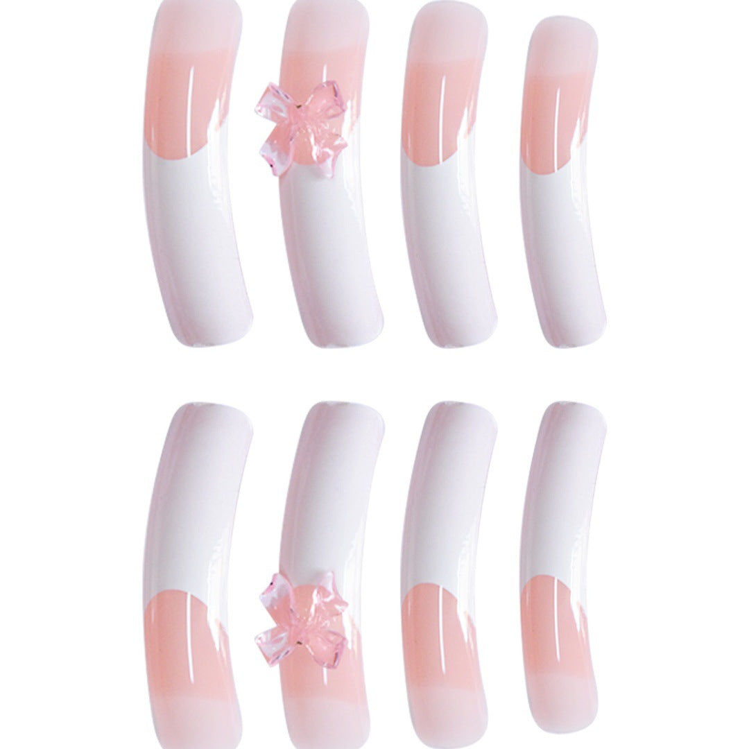 Stylish Acrylic Press-On Nail Extensions with Decorative Bow Kalsten